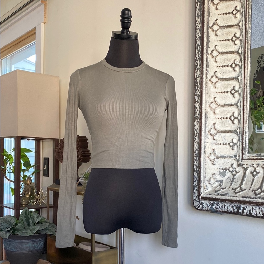 LAST DAY ON POSH 8/15 Joah Brown Green Mineral color Long Sleeve Ribbed Crop Top